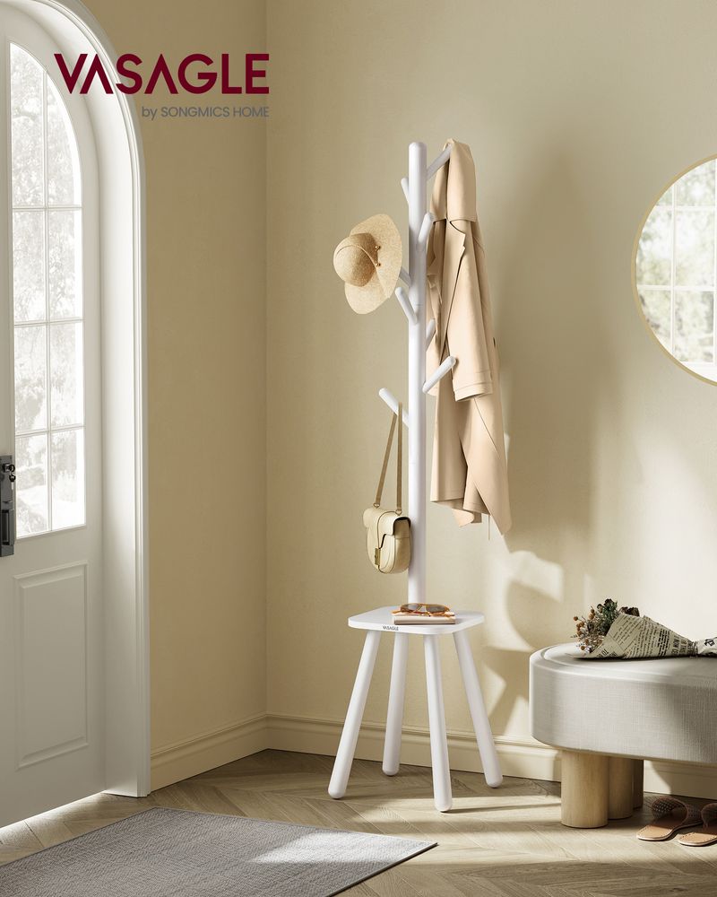 Free Standing Coat Stand With 8 Hooks – Storage Shelf – Entryway Organizer