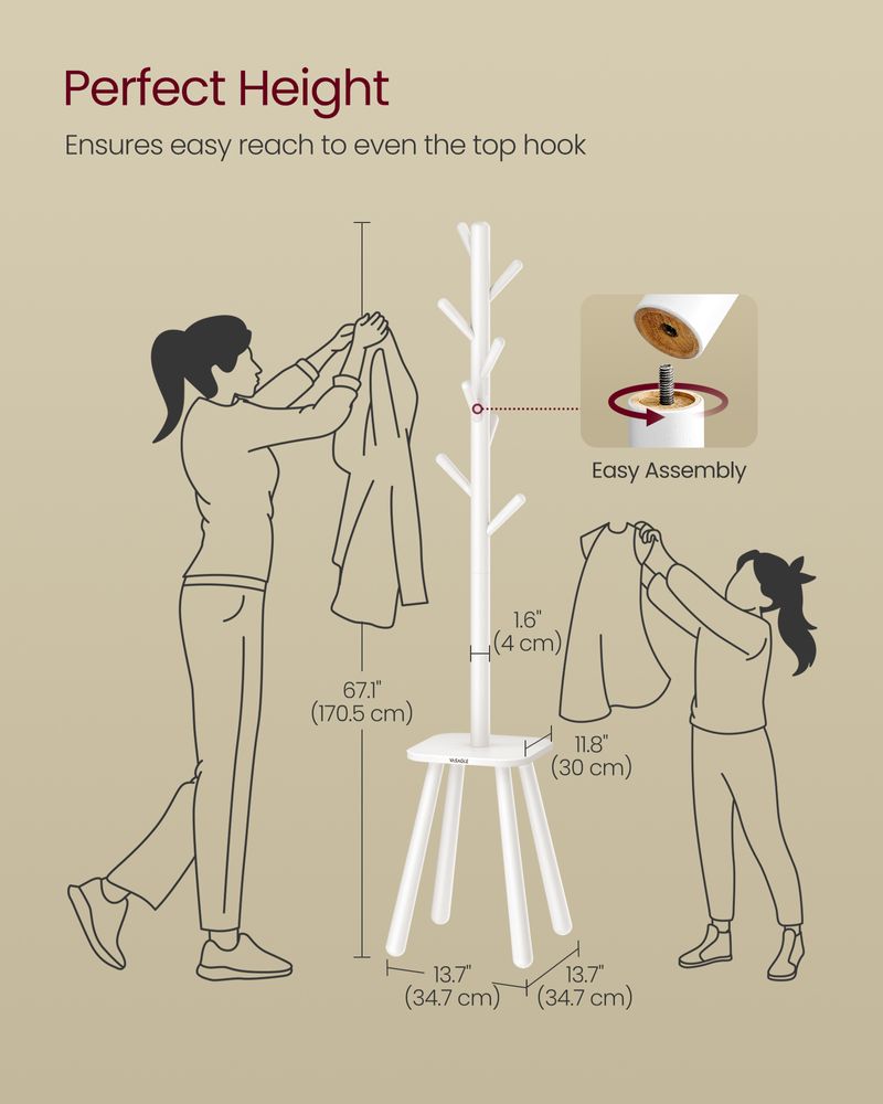 Free Standing Coat Stand With 8 Hooks – Storage Shelf – Entryway Organizer