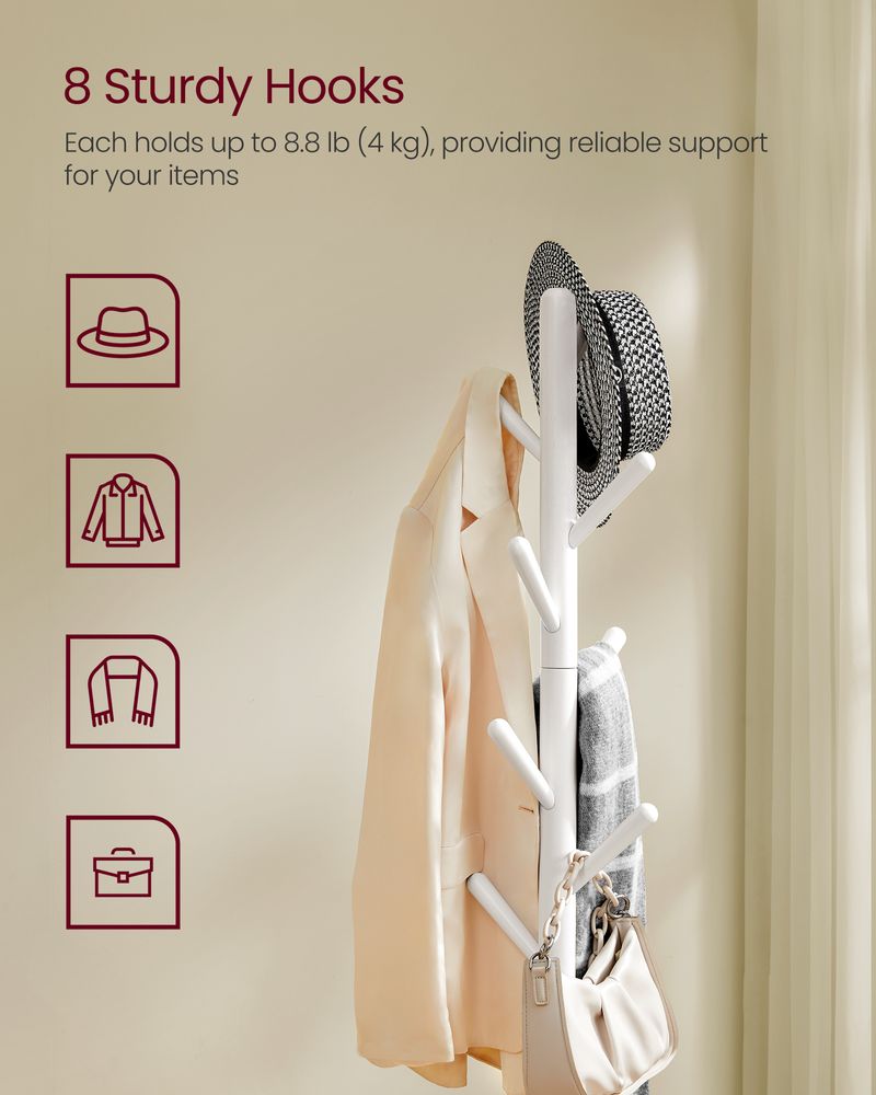 Free Standing Coat Stand With 8 Hooks – Storage Shelf – Entryway Organizer