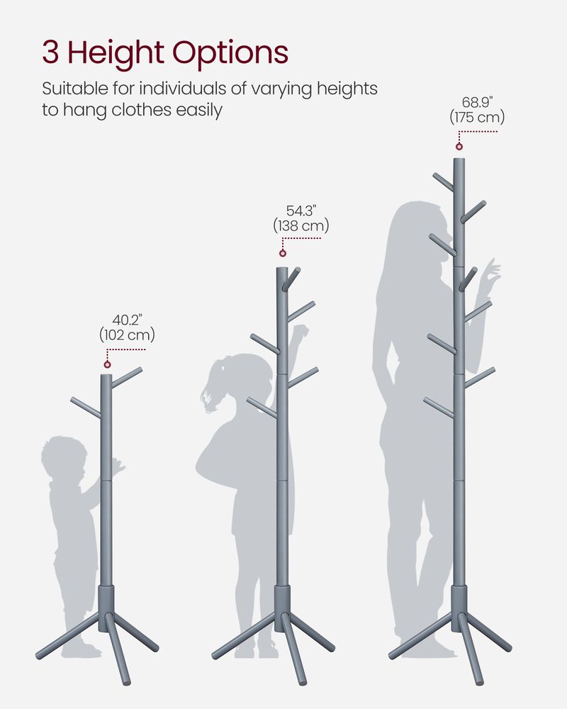 Solid Wood Coat Rack - Freestanding - 8 Hook Design