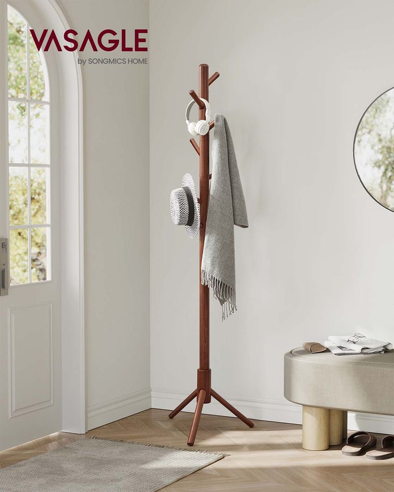 Solid Wood Coat Rack - Freestanding - 8 Hook Design