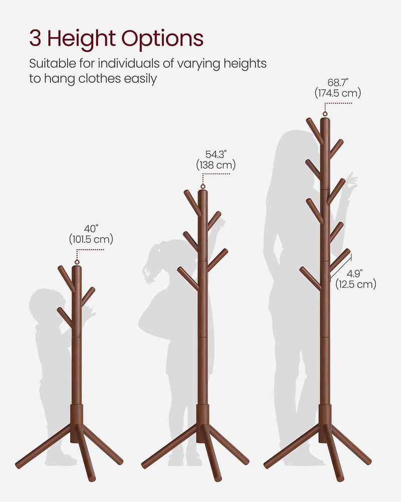 Solid Wood Coat Rack - Freestanding - 8 Hook Design
