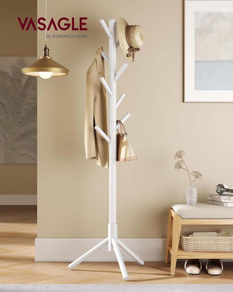 Solid Wood Coat Rack - Freestanding - 8 Hook Design