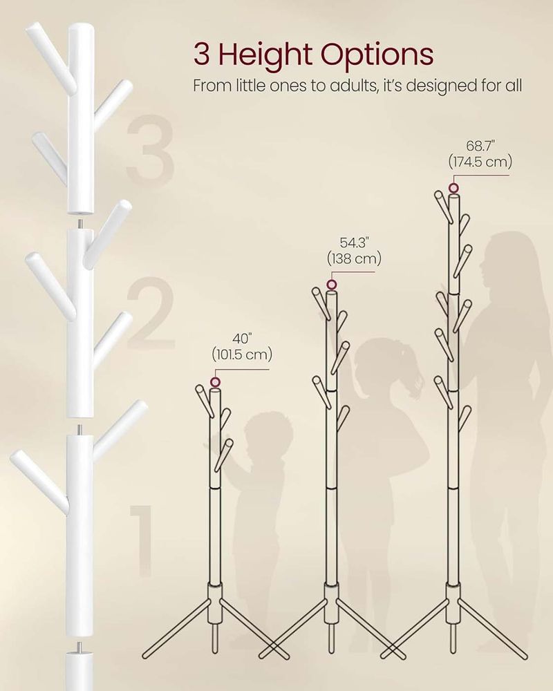 Solid Wood Coat Rack - Freestanding - 8 Hook Design