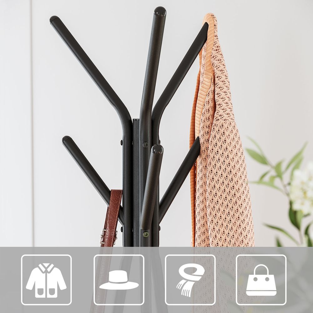 Coat Hanger Stand - Hall Tree With 2 Shelves - Entryway Organizer