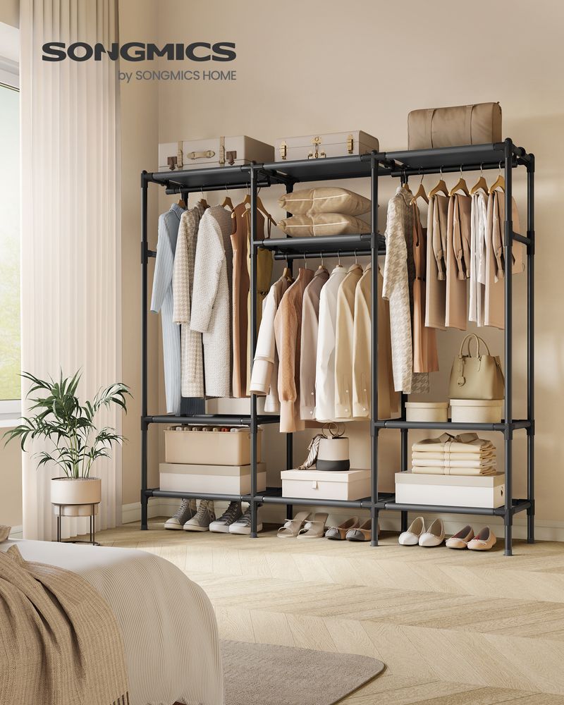 72 Inch Clothes Rack With Hanging Rails and Shelves Large Closet Organizer