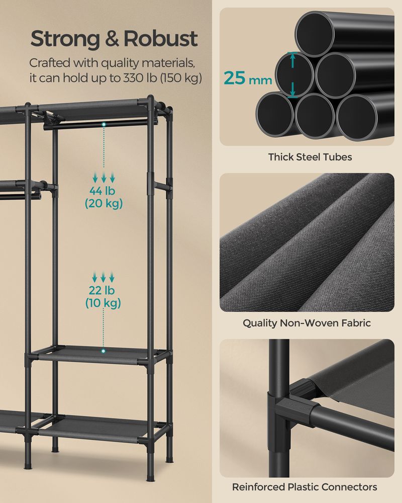 72 Inch Clothes Rack With Hanging Rails and Shelves Large Closet Organizer