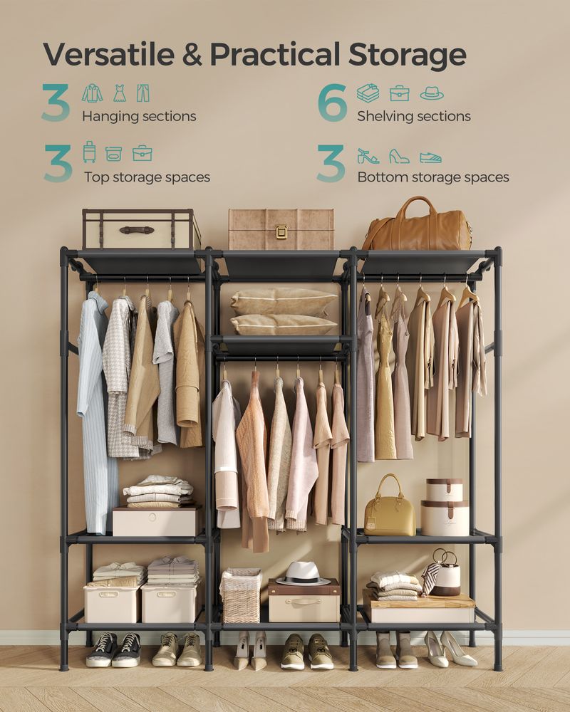 72 Inch Clothes Rack With Hanging Rails and Shelves Large Closet Organizer