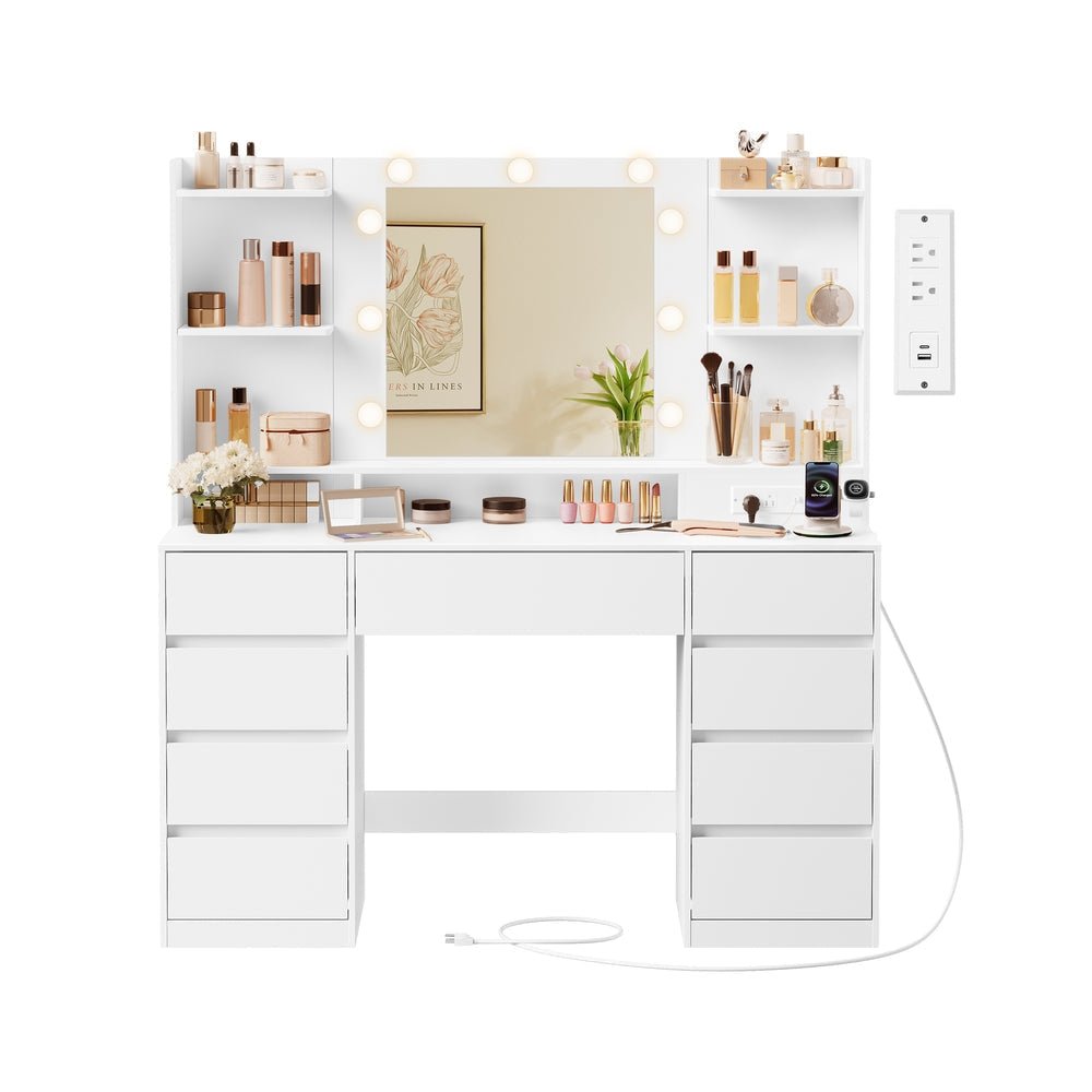 Vanity Desk – LED Mirror & Charging Station – Makeup Vanity With Storage