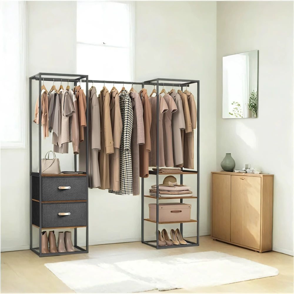 Heavy Duty Clothes Rack With Extendable Hanging Rod Shelves Organizer