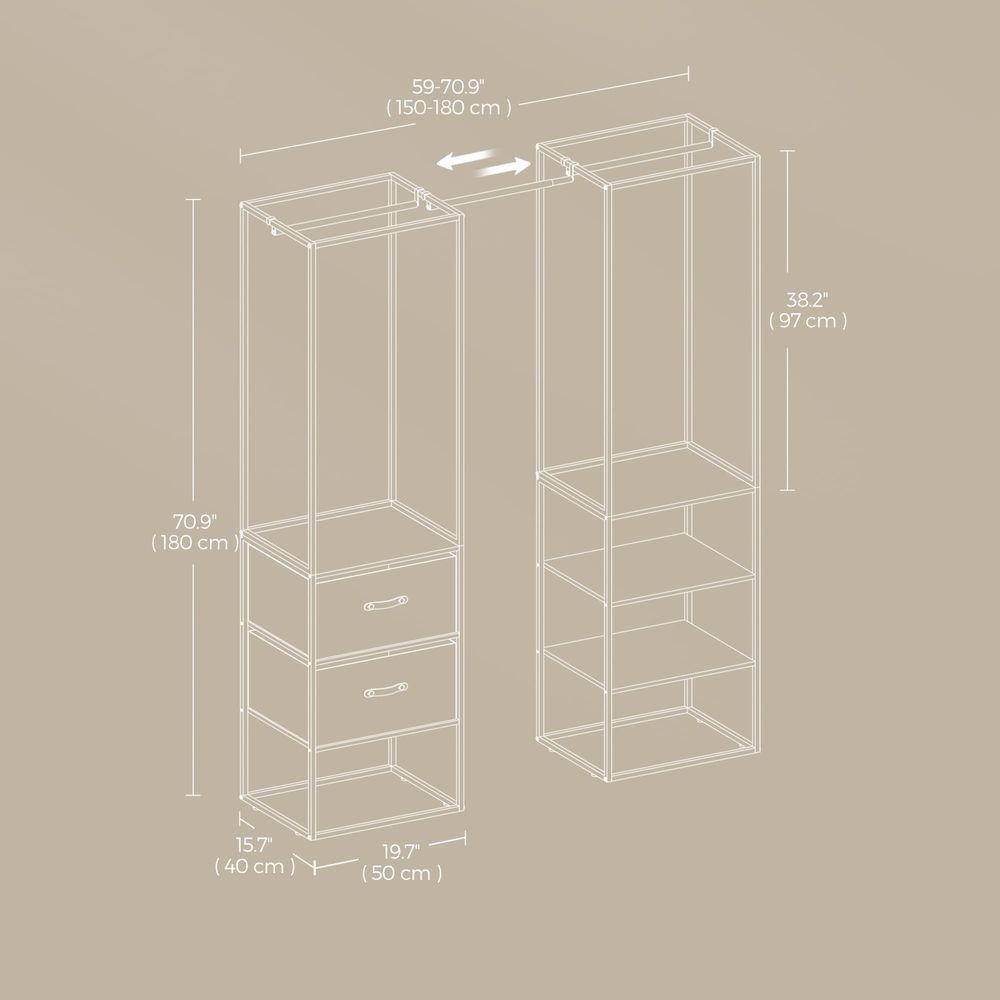 Heavy Duty Clothes Rack With Extendable Hanging Rod Shelves Organizer