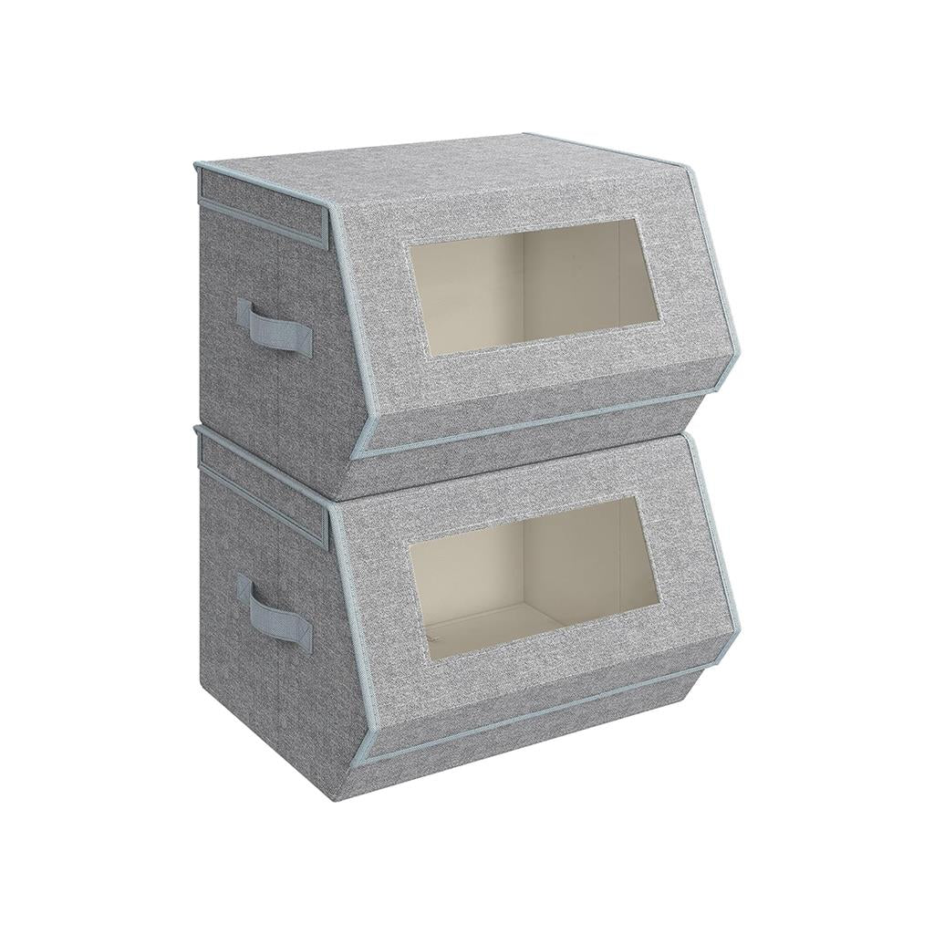 Storage Bins - Stackable Fabric - Set Of 2 With Handles