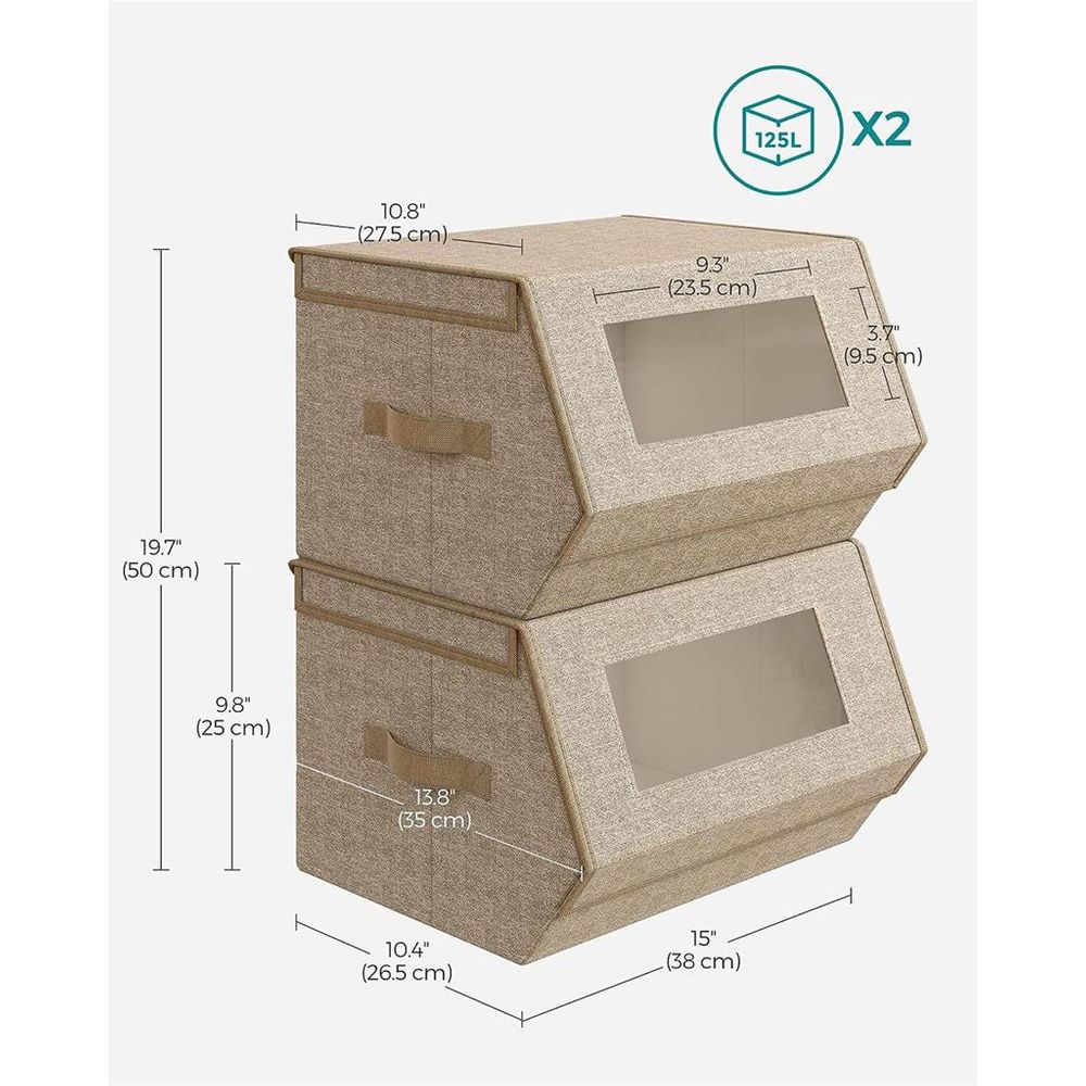 Storage Bins - Stackable Fabric - Set Of 2 With Handles