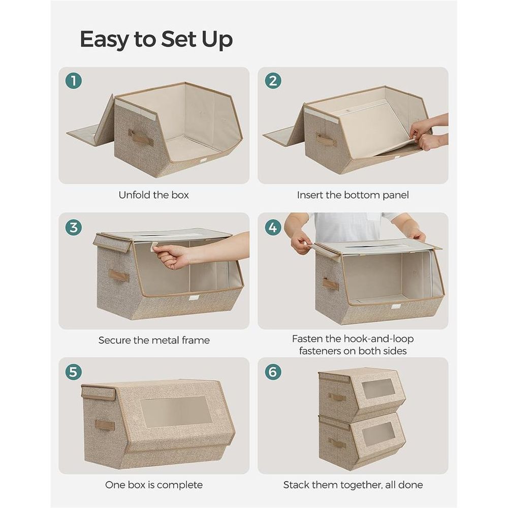 Storage Bins - Stackable Fabric - Set Of 2 With Handles