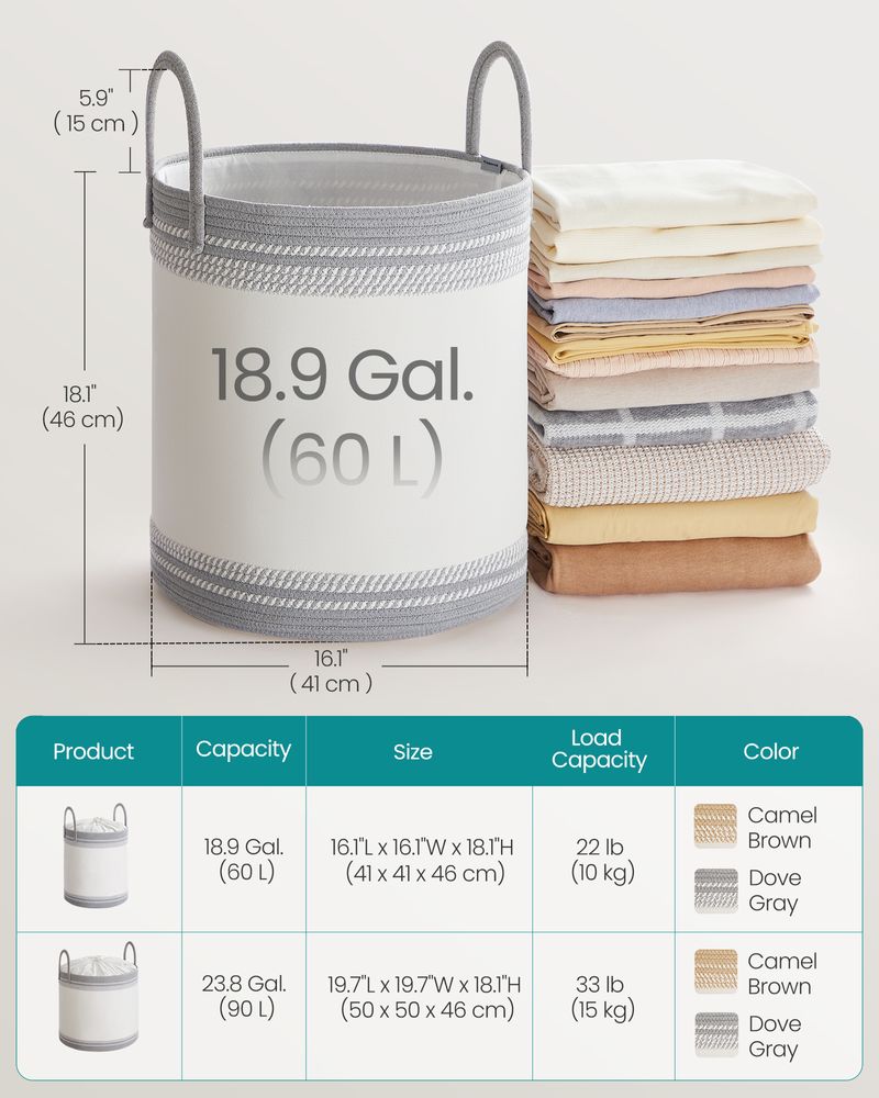 18.9 Gallon Laundry Hamper With Drawstring Handles Portable Basket