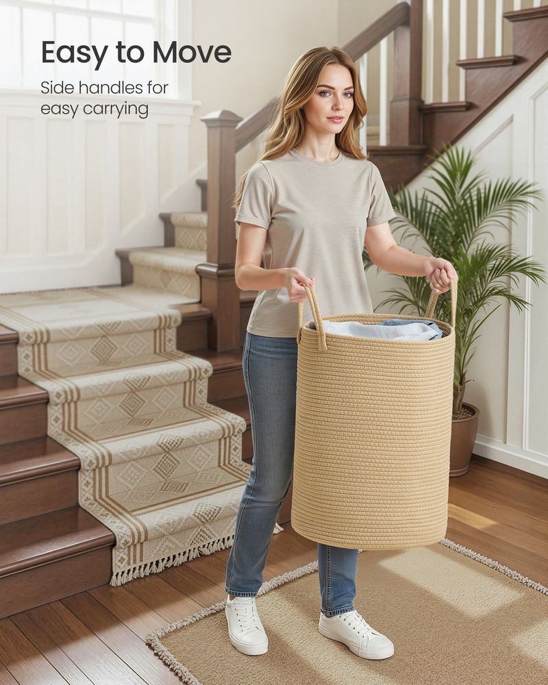18.9 Gallon Laundry Hamper With Drawstring Handles Portable Basket