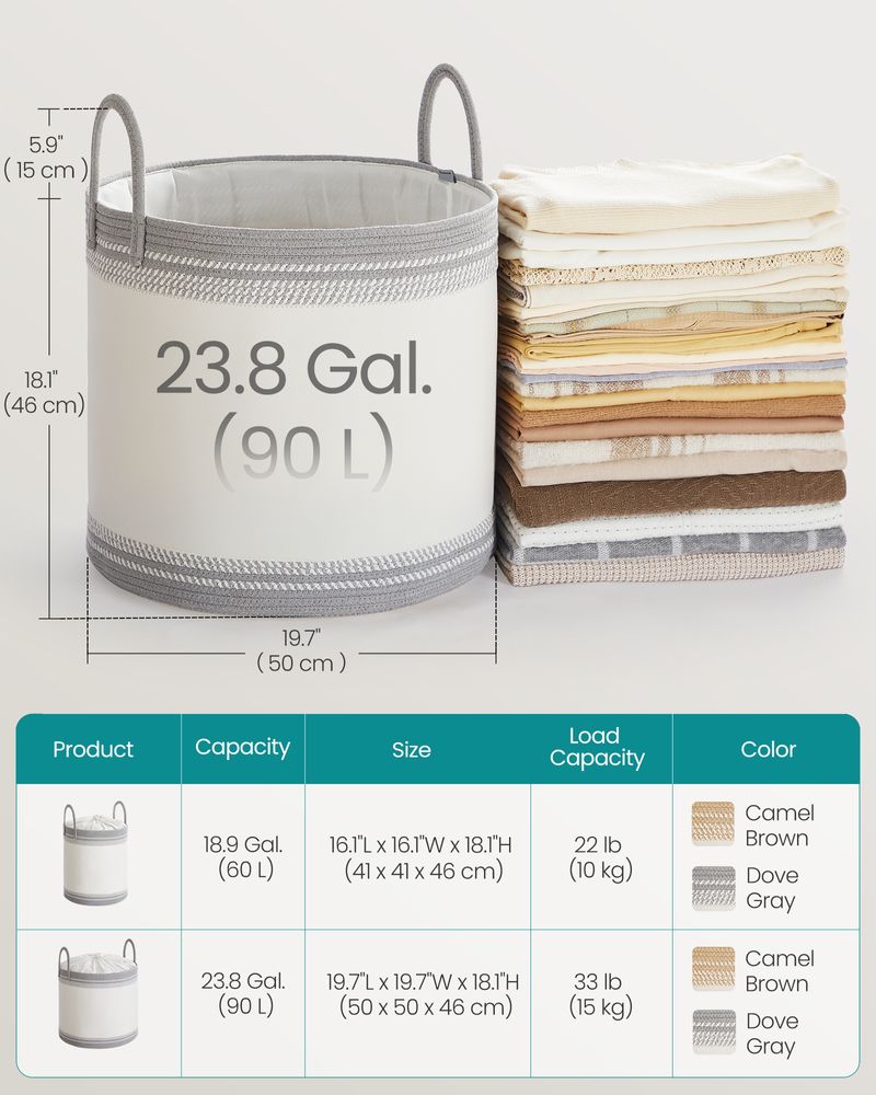 18.9 Gallon Laundry Hamper With Drawstring Handles Portable Basket