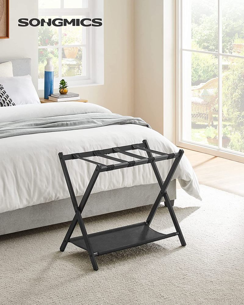 Luggage Racks - Folding With Storage Shelf - Set Of 2