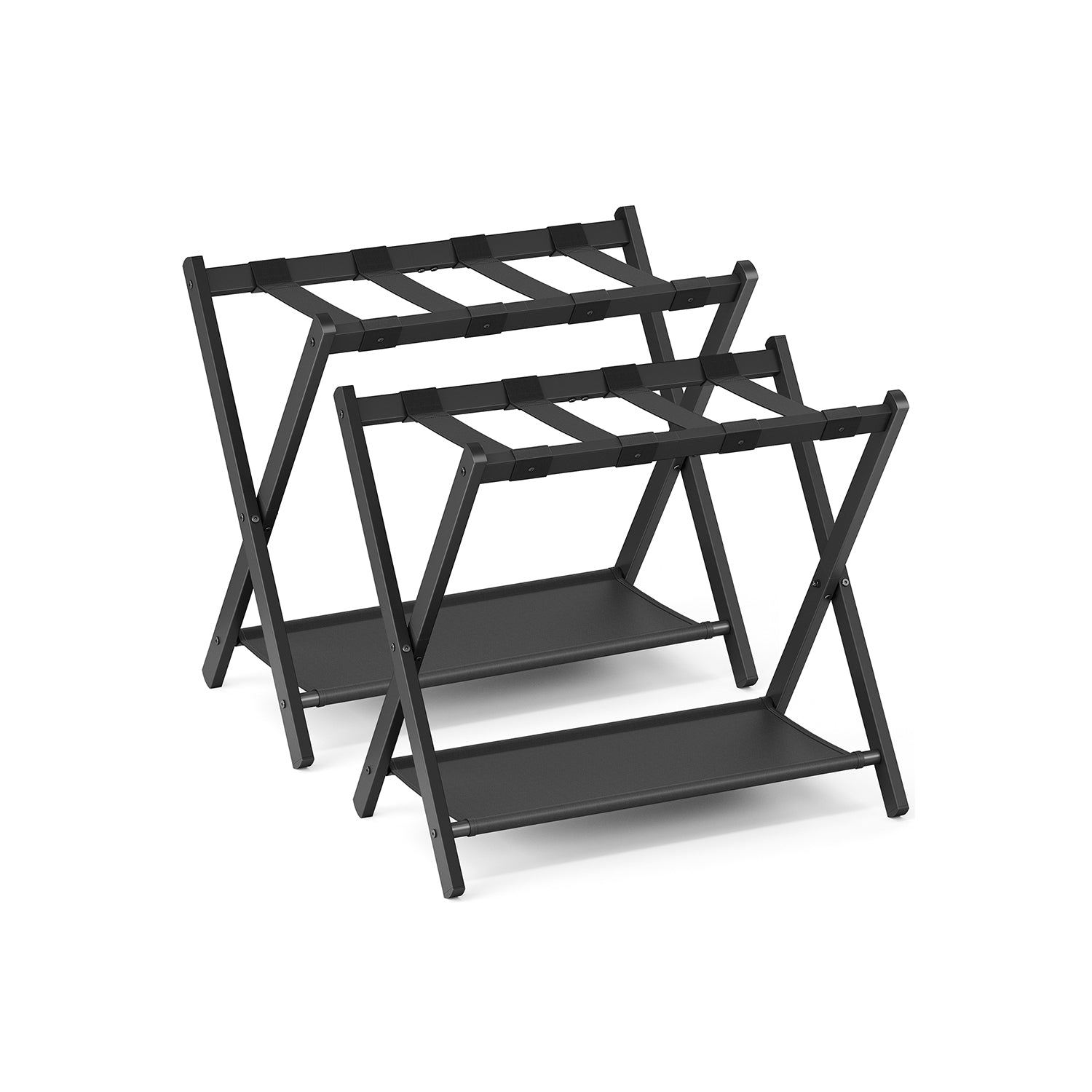 Luggage Racks - Folding With Storage Shelf - Set Of 2