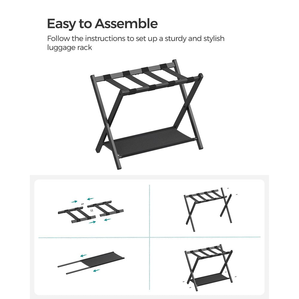 Luggage Racks - Folding With Storage Shelf - Set Of 2