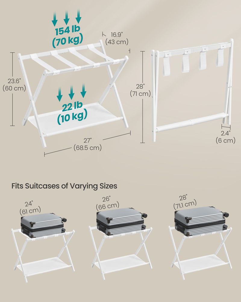 Luggage Racks - Folding With Storage Shelf - Set Of 2