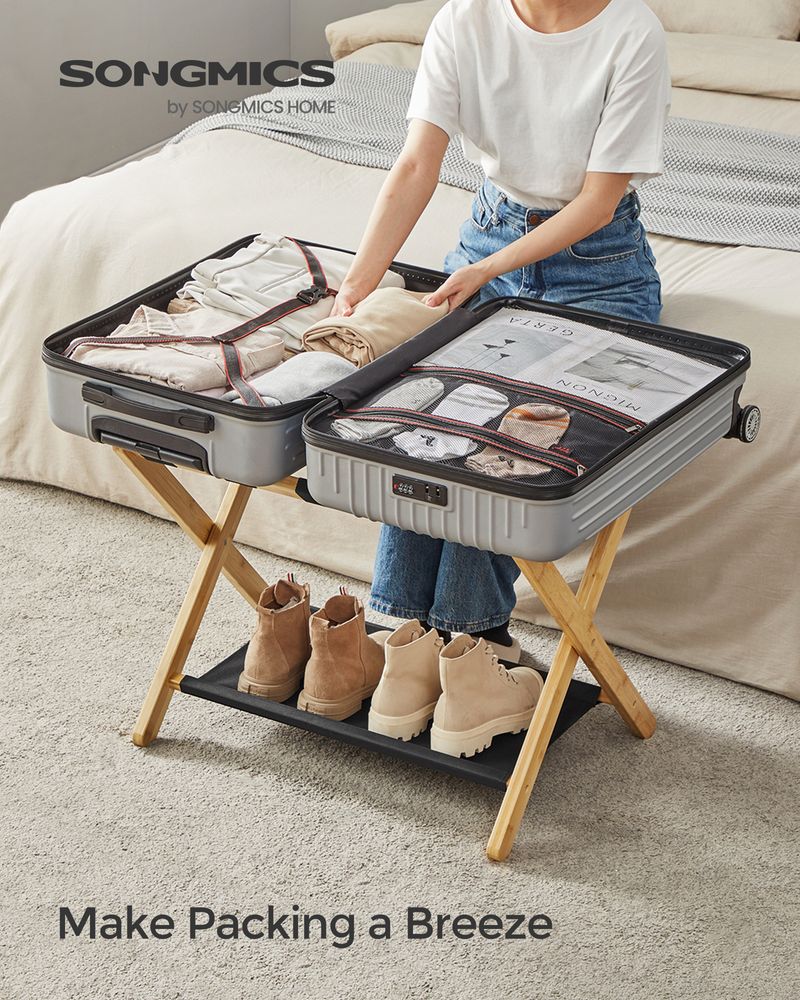 Luggage Rack - Folding With Storage Shelf - Guest Room Stand