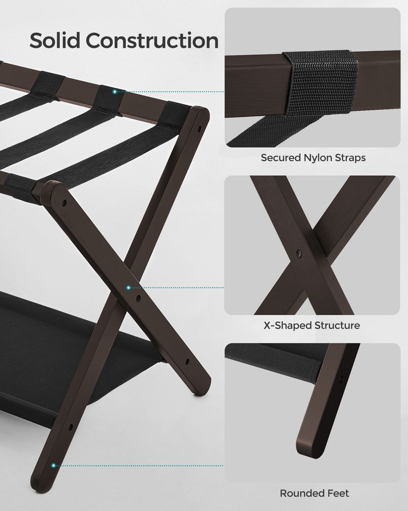 Luggage Rack - Folding With Storage Shelf - Guest Room Stand