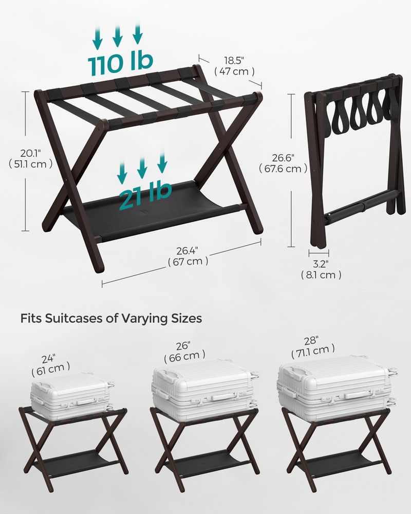Luggage Rack - Folding With Storage Shelf - Guest Room Stand