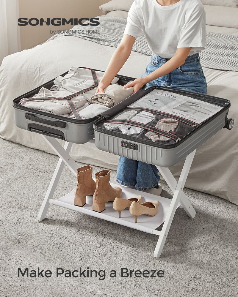 Luggage Rack - Folding With Storage Shelf - Guest Room Stand