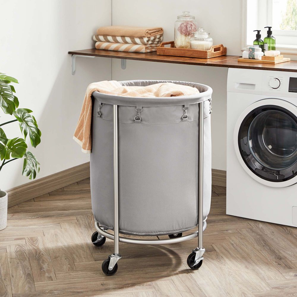 Laundry Basket - Round Rolling Hamper - With Wheels