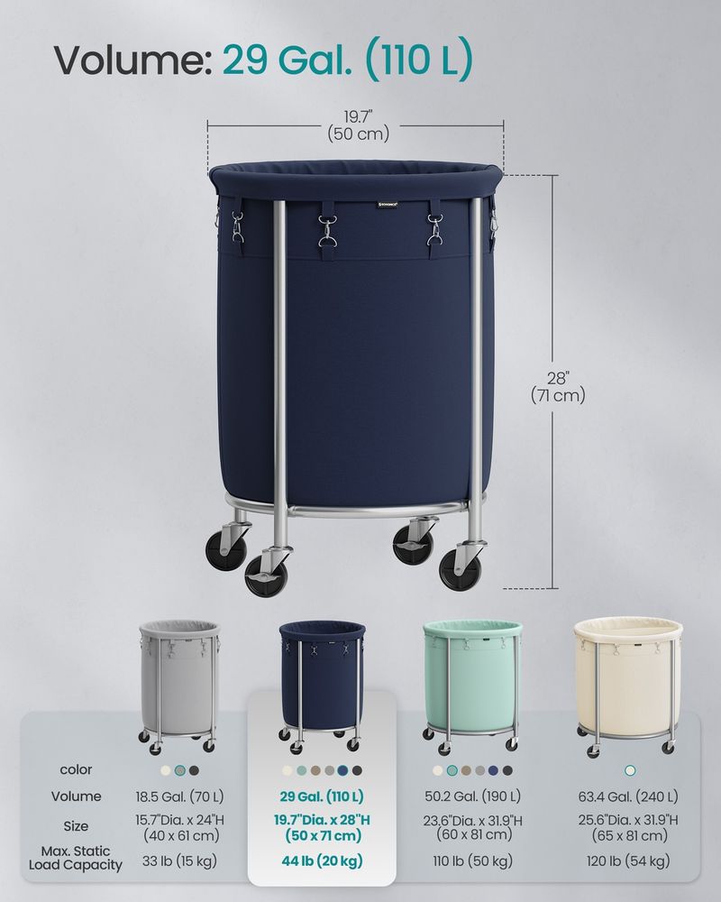 29 Gallon Laundry Basket With Wheels Removable Bag Rolling Hamper