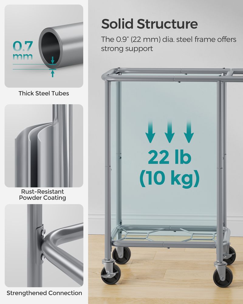 Laundry Basket With Wheels - Removable Liner - Steel Frame