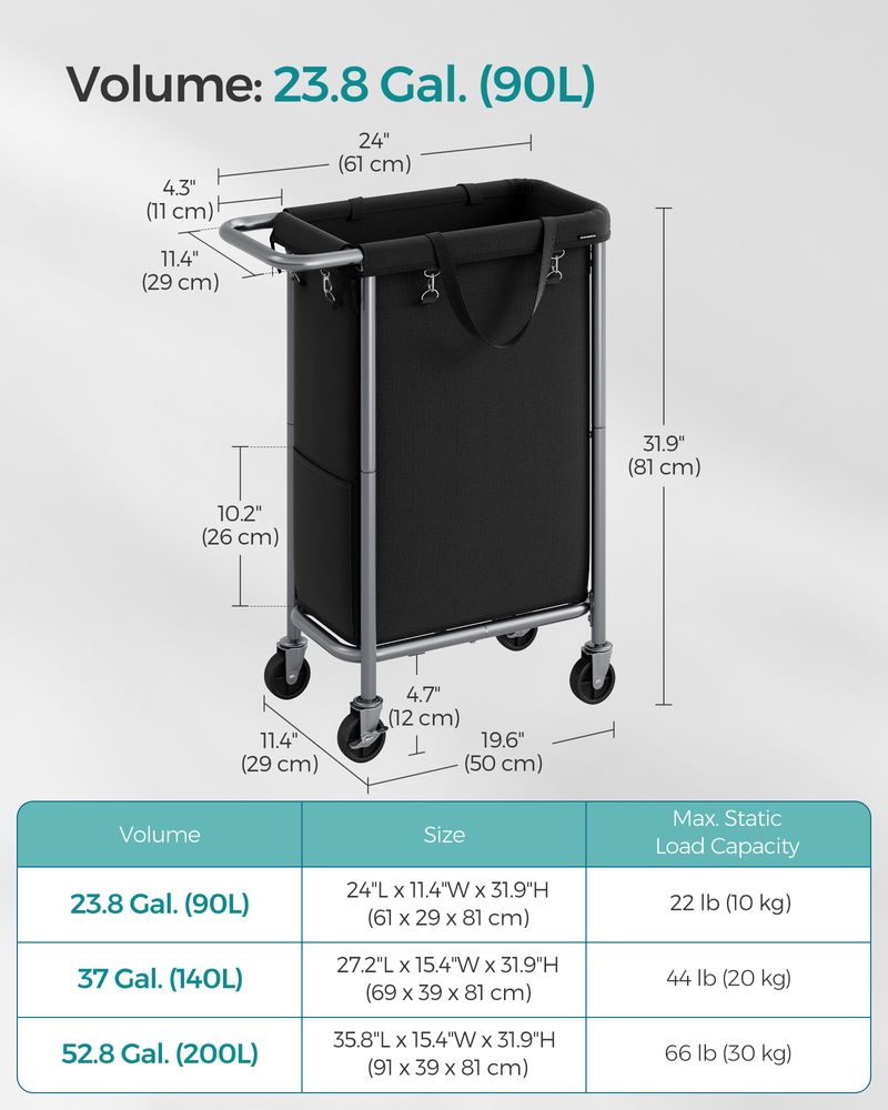 Laundry Basket With Wheels - Removable Liner - Steel Frame