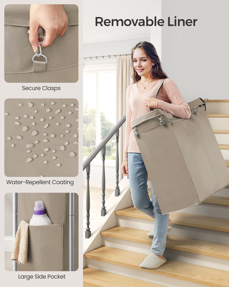 Laundry Basket With Wheels - Removable Liner - Steel Frame