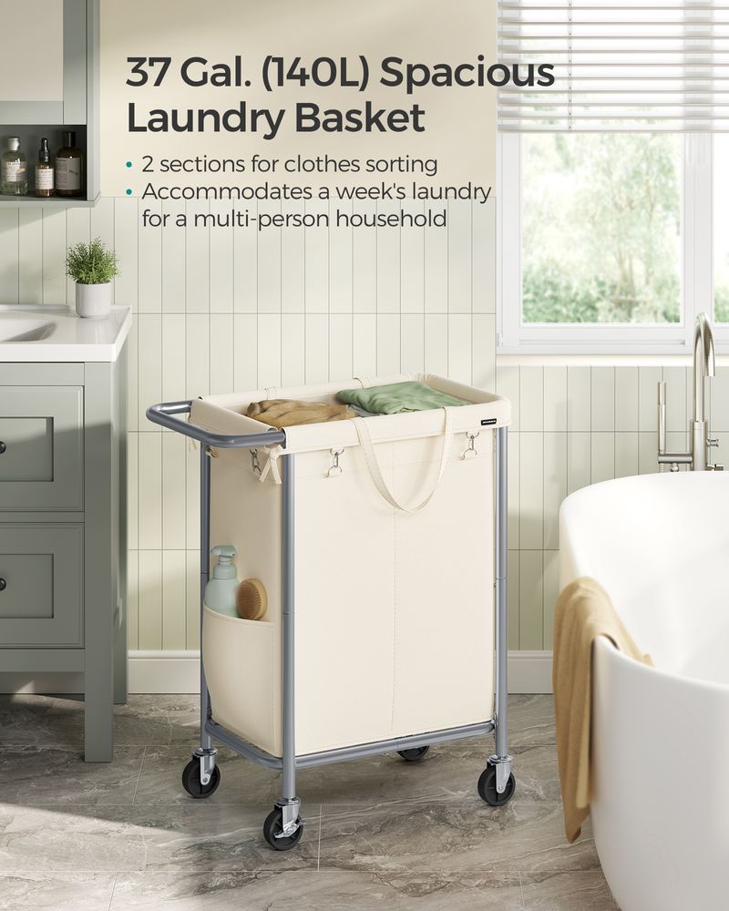 Laundry Basket With Wheels - Removable Liner - Steel Frame