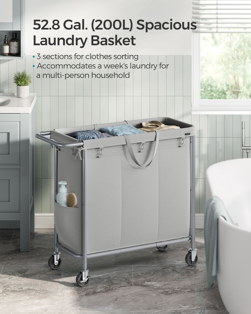 Laundry Basket With Wheels - Removable Liner - Steel Frame