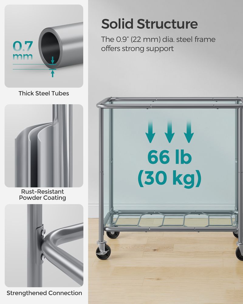 Laundry Basket With Wheels - Removable Liner - Steel Frame