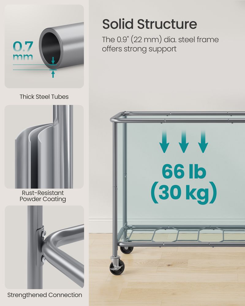 Laundry Basket With Wheels - Removable Liner - Steel Frame