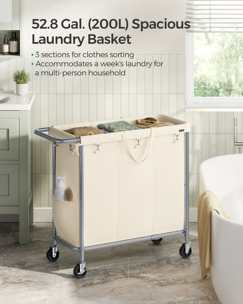 Laundry Basket With Wheels - Removable Liner - Steel Frame