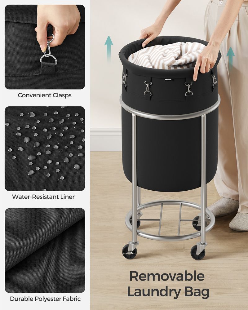 Laundry Basket - Round Rolling Hamper - With Wheels