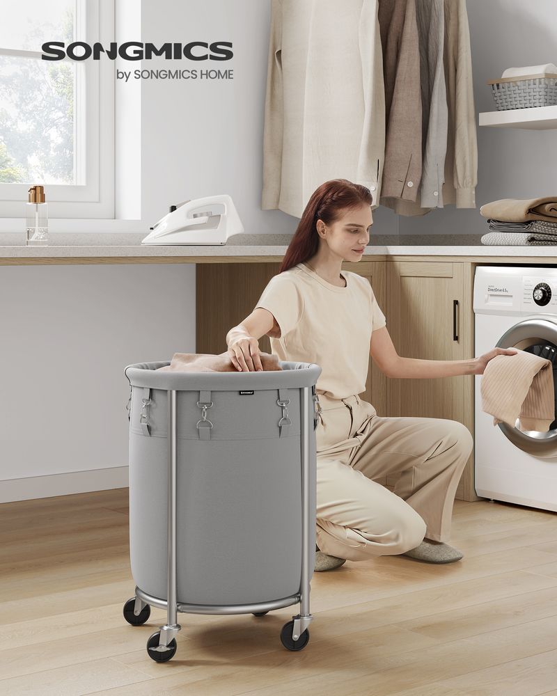 Laundry Basket - Round Rolling Hamper - With Wheels