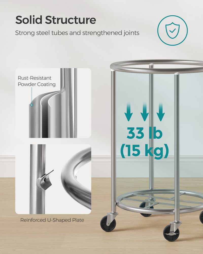 Laundry Basket - Round Rolling Hamper - With Wheels