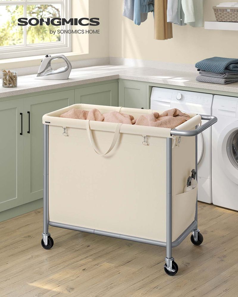 Laundry Basket With Wheels - Removable Liner - Steel Frame