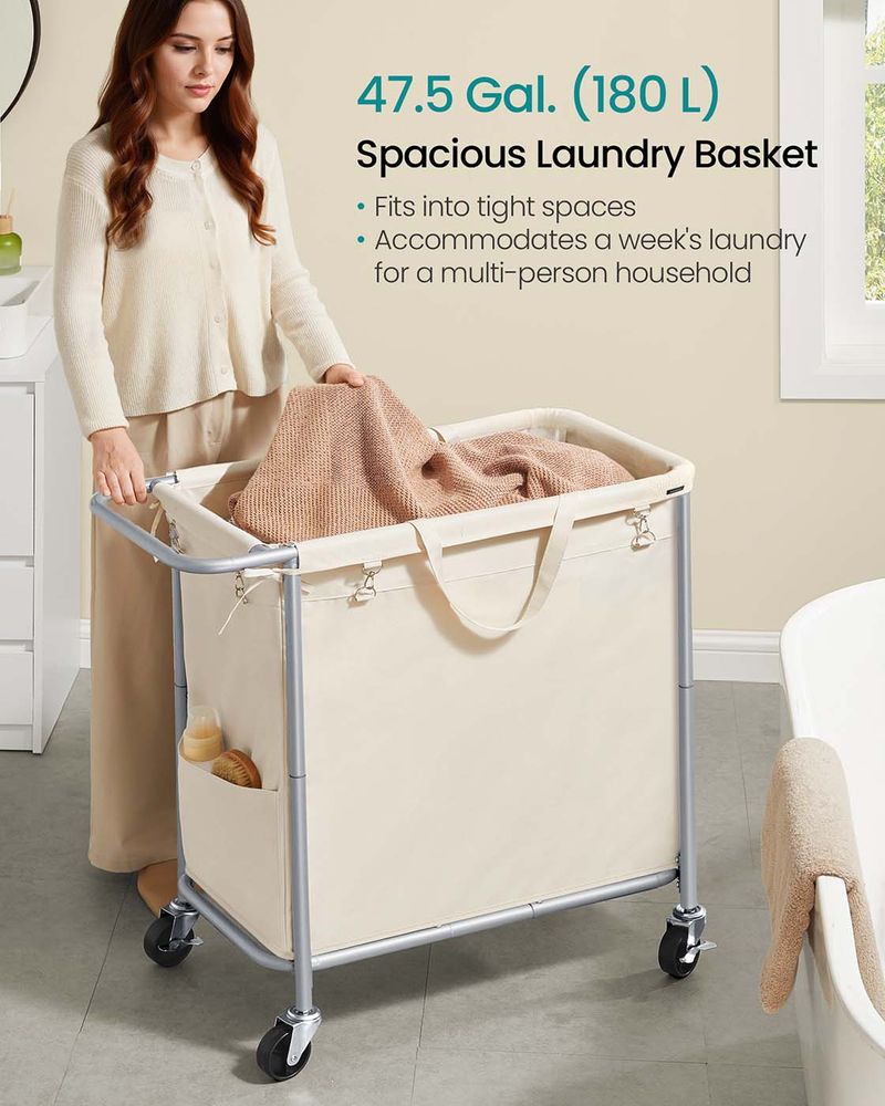 Laundry Basket With Wheels - Removable Liner - Steel Frame
