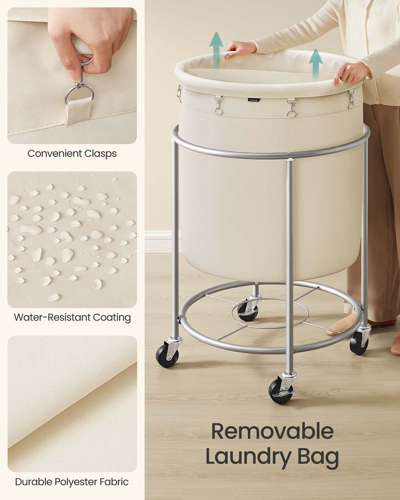 Laundry Basket - Round Rolling Hamper - With Wheels