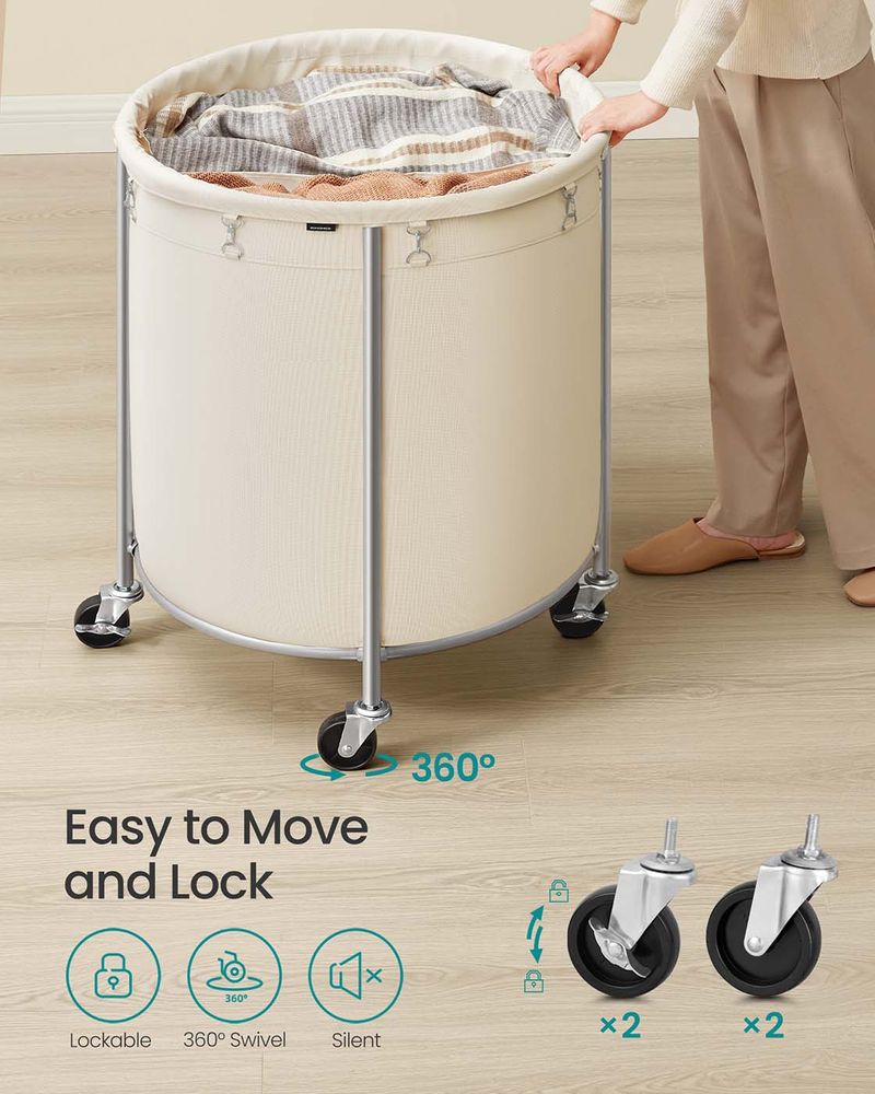 Laundry Basket - Round Rolling Hamper - With Wheels