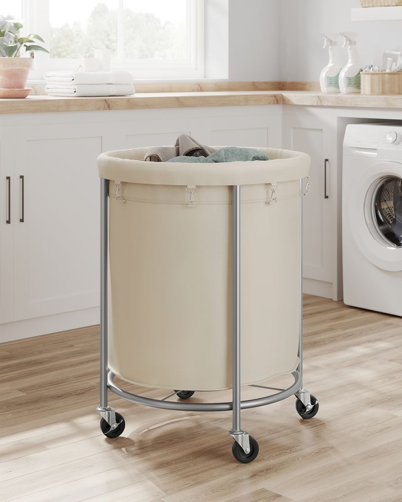 Laundry Basket - Round Rolling Hamper - With Wheels