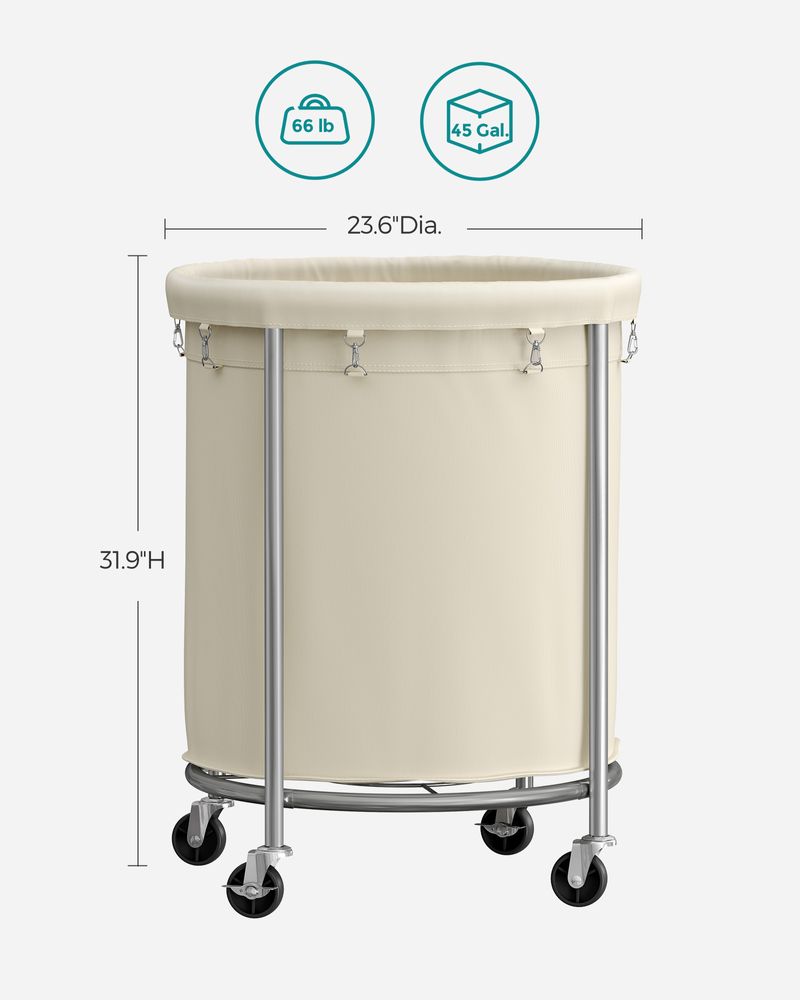 Laundry Basket - Round Rolling Hamper - With Wheels