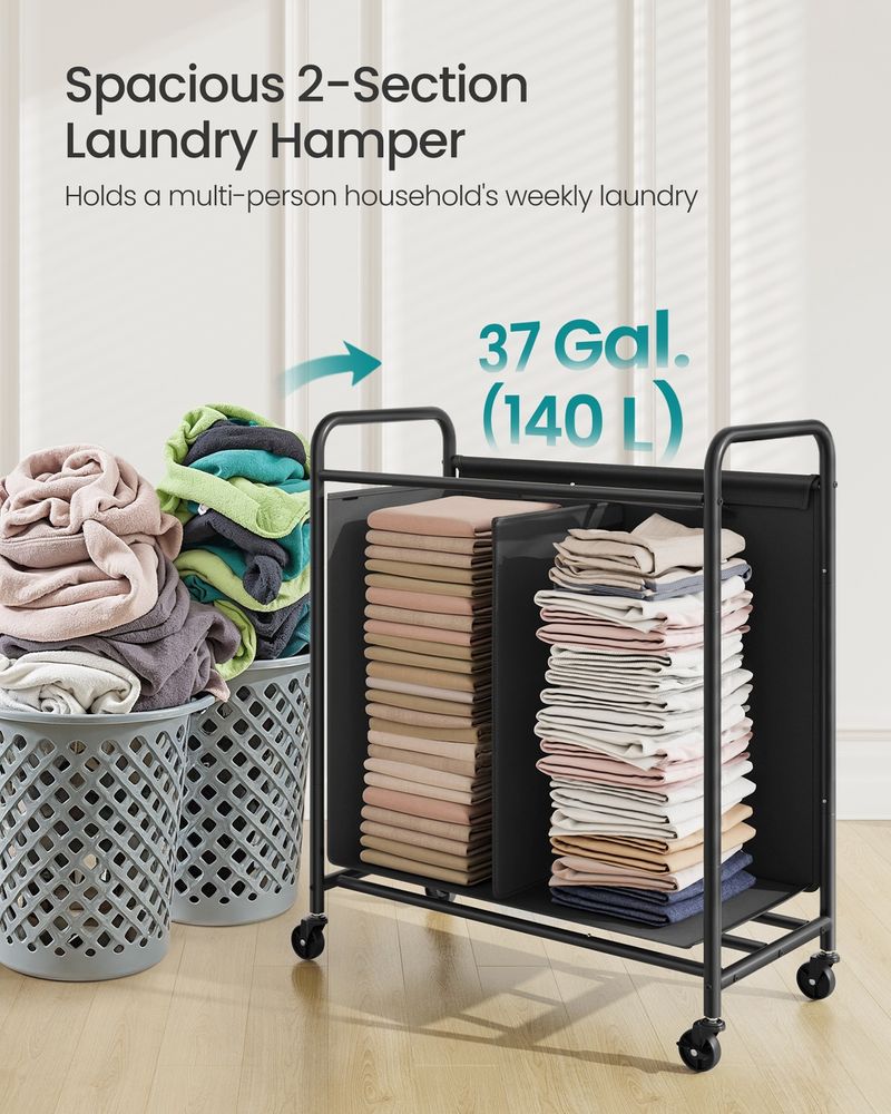 Laundry Hamper With Wheels 2 Section Laundry Sorter Basket