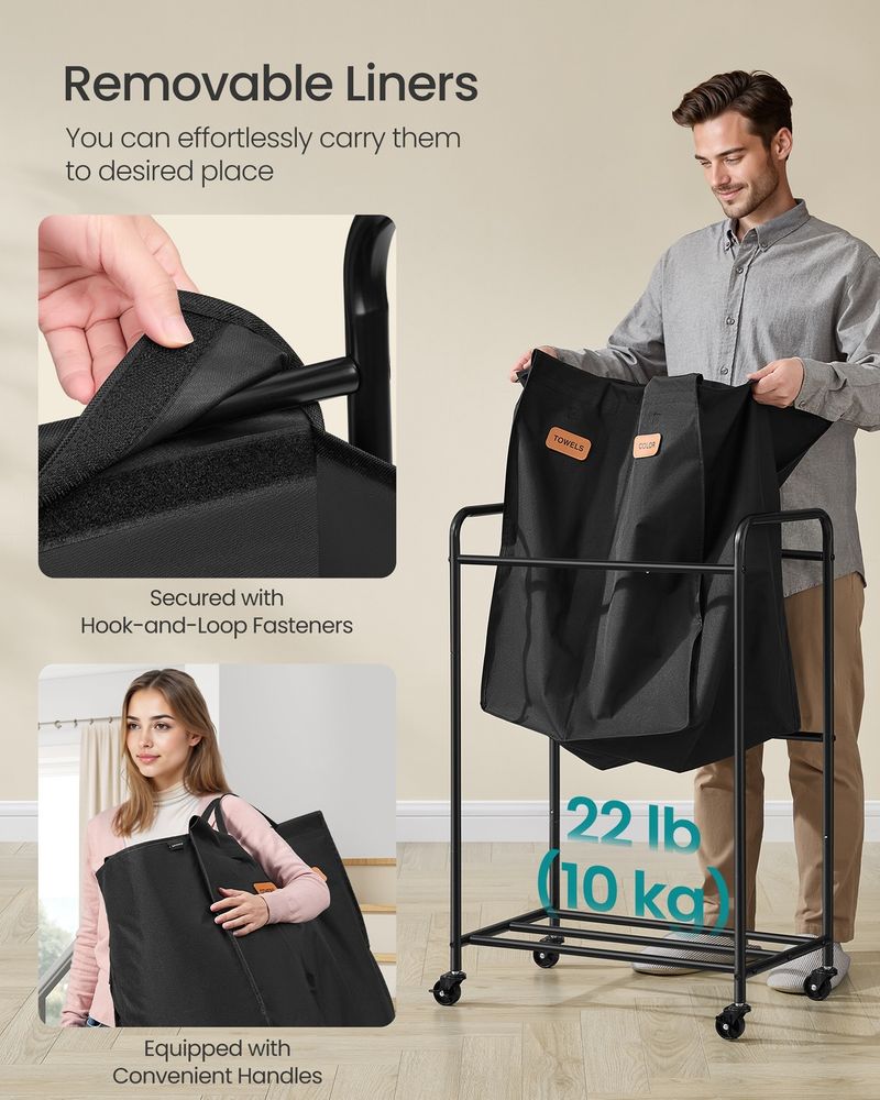 Laundry Hamper With Wheels 2 Section Laundry Sorter Basket